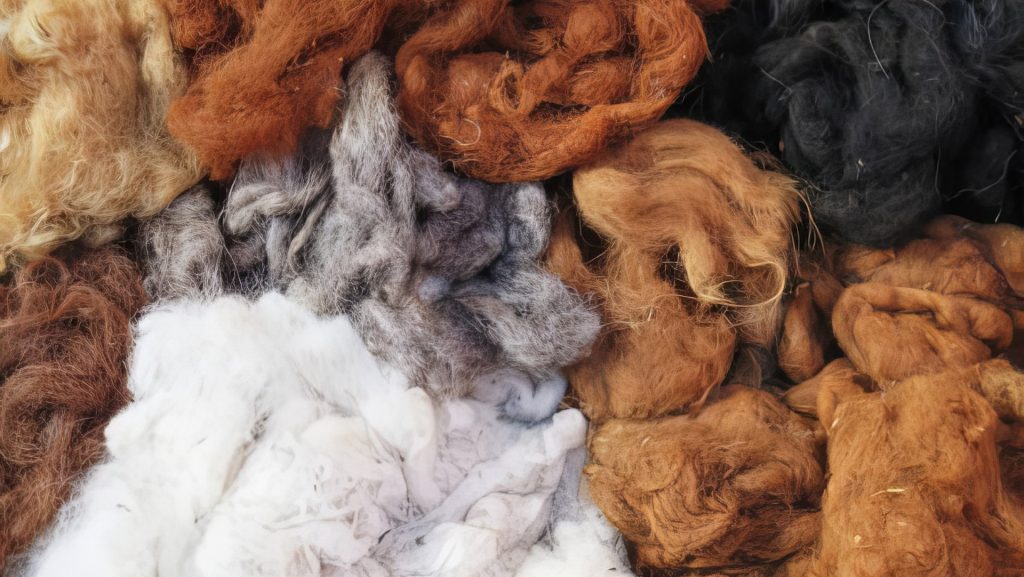 Natural dyed wool yarn in the peruvian Andes at Cuzco Peru